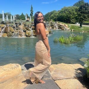 Elegant Gold Strapless Prom Gown